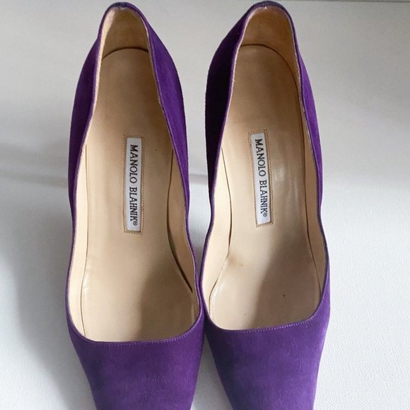 Vintage Manolo Blahnik Royal Purple Suede Classic Heels 38.5 - Picture 9 of 12